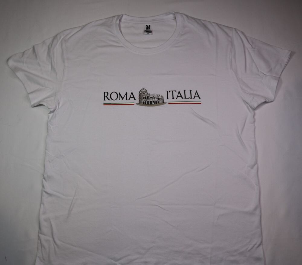 Roly Roma Italia Colosseum Graphic T-Shirt White Cotton Travel Souvenir L